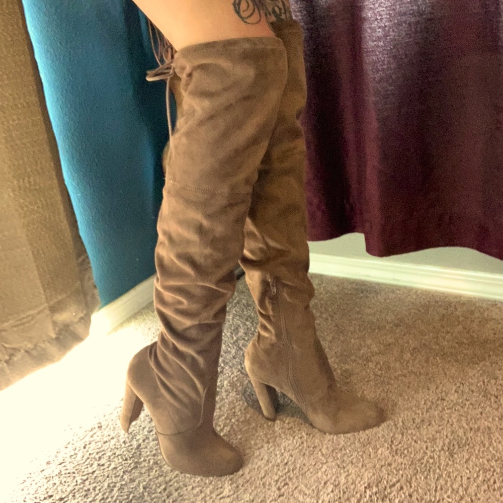 Brown suede over the knee boots